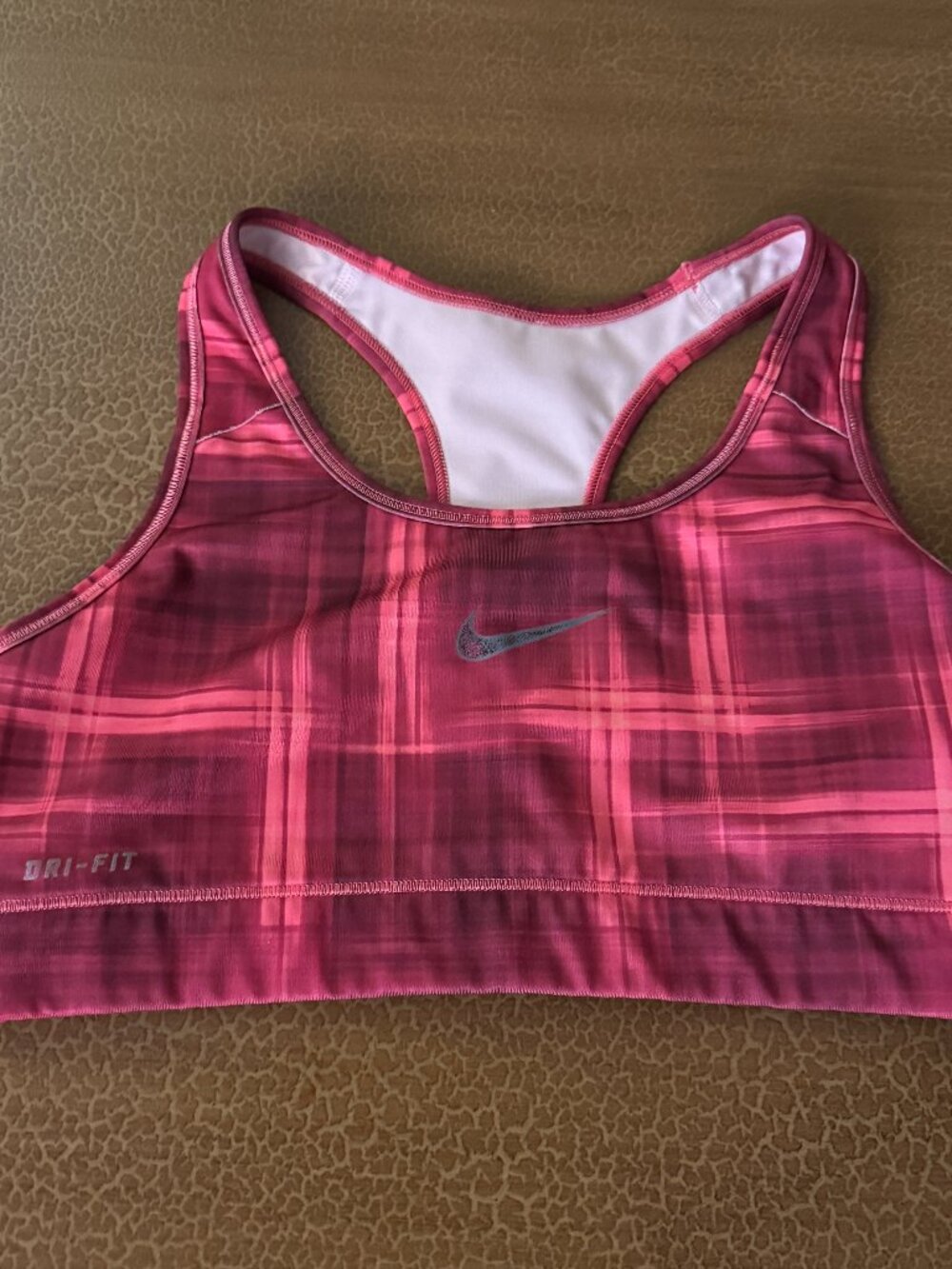Nike Dri-Fit Red Plaid Design Sports Bra - Size Medium or Large